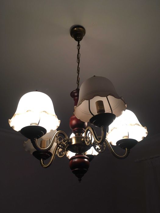 Iron, Porcelain, and Wood Lamp
