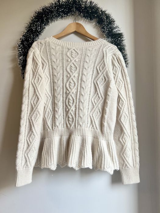 Kremowy ciepły wełniany sweter warkocz  falbany  marie philippe r. XXL