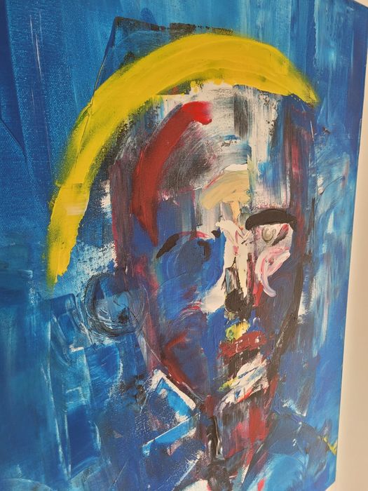 Quadro Abstrato "Figura em Azul e Amarelo" – Pintura Original em Tela