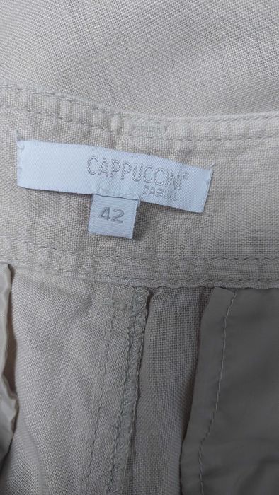 Beżowe szerokie spodnie 100% LEN CAPPUCCINI, R. XL