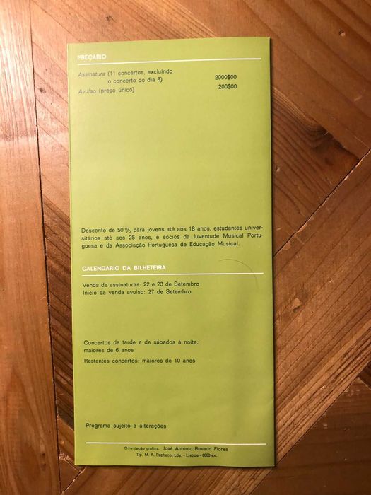 Folheto com Programa IV Jornadas de Música Antiga  outubro 1983