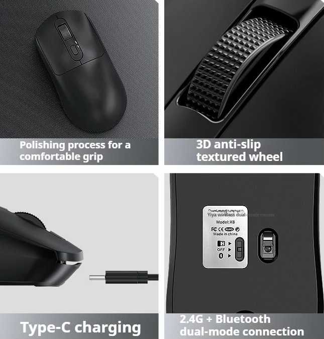 Бездротова ігрова миша X8 чорна 3 режими Bluetooth/2.4G/RGB/DPI2400