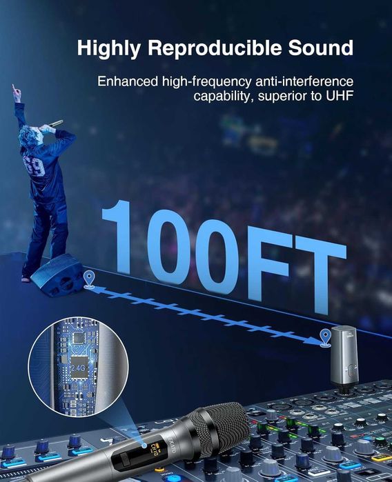 Mocny Mikrofon Dynamiczny Bezprzewodowy Ładowalny Karaoke Dj 2,4 Ghz