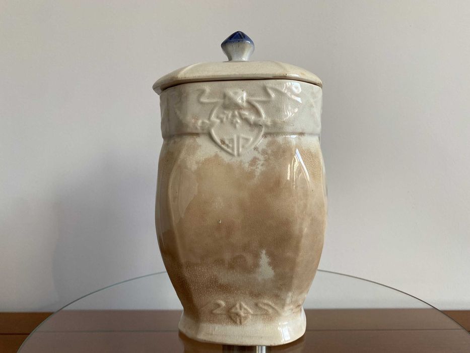 Antyczny Secesyjny Pojemnik Na Ryż Vintage Niebieski/Biały