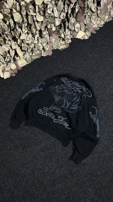 Світшот Ed Hardy Born Free Tiger оригінал, чорна оверсайз кофта Ед Харді розм. S (Y2K / Opium)