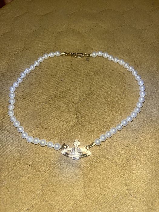 złoty perłowy naszyjnik planeta kryształki ice vivienne westwood