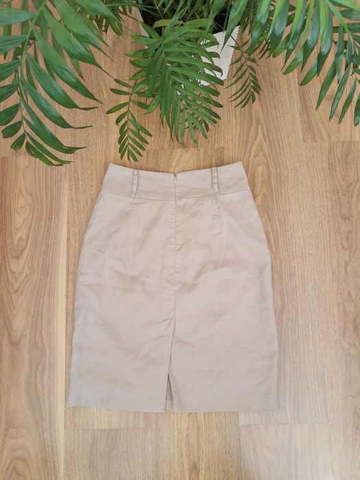 Lniano bawełniana beżowa spódnica Reserved XS len bawełna