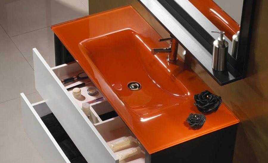 Lavatorio de vidro 91 x 51 castanho laranja vermelho transparente