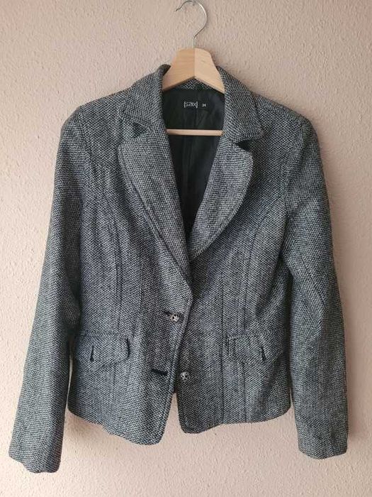 Szary żakiet w srebrna nitkę rozmiar 34