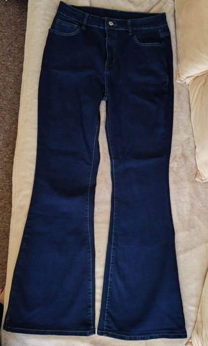 Dzwony jeans dżins granatowe elastyczne L spodnie