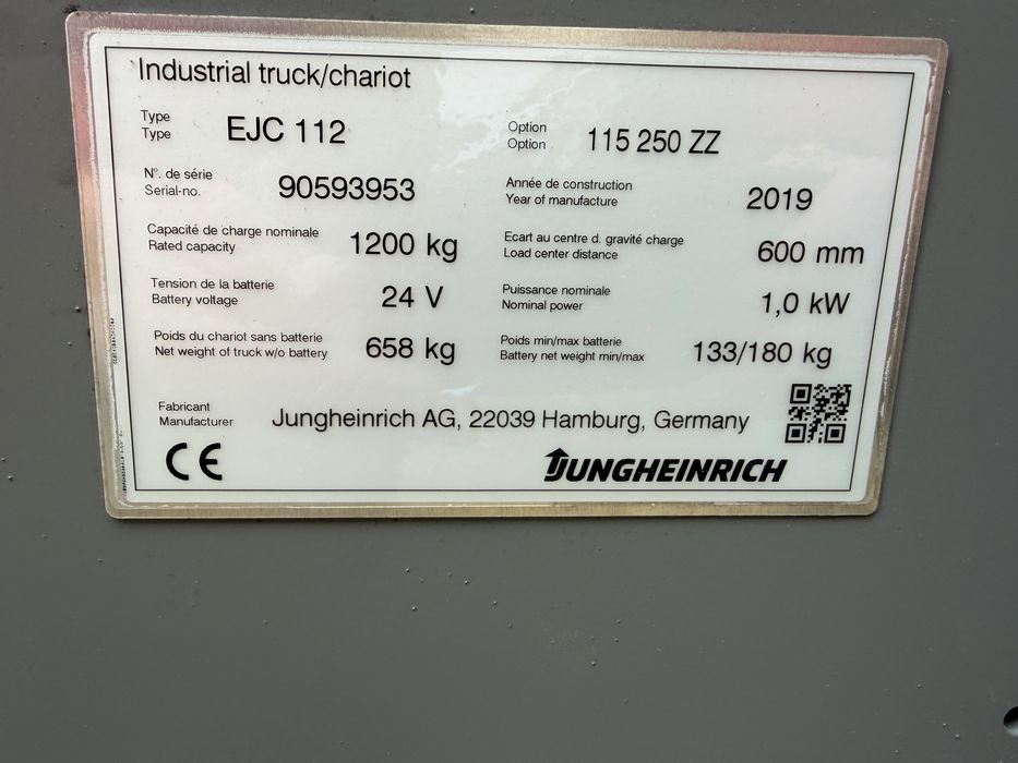 Електричний штабелер Jungheinrich EJC 112 250ZZ 2019 new batt