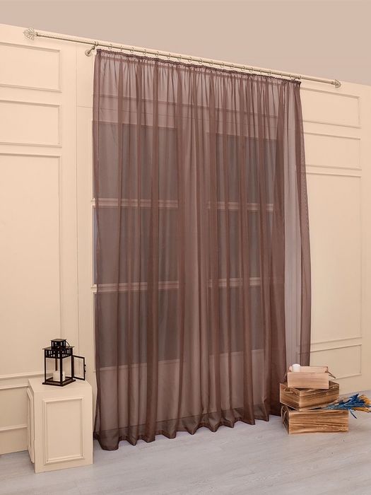 Готова тюль з тасьмою, тюль шифон однотонний, підшитий тюль на стрічці