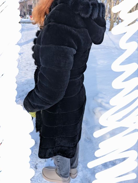 Мутонова шуба з оздобленням із натуральної норки