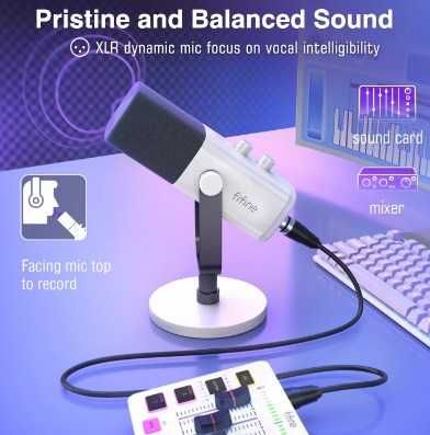 Microfone Dinâmico Rosa FIFINE XLR RGB Podcast e Streaming PS4/PS5/PC