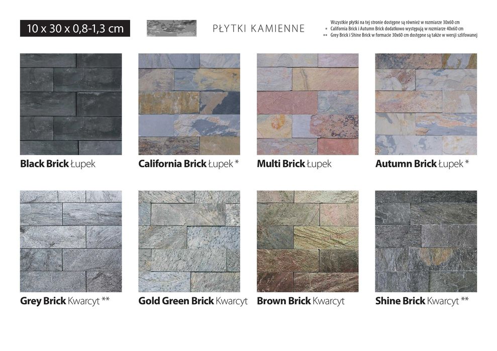 Płytki Łupek Silver Shine naturalny 10x30x0,8-1,3 cm Elewacja Ściana