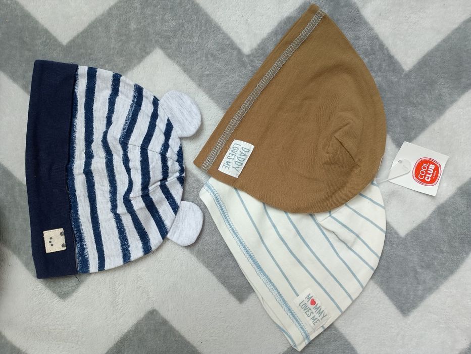 NOWE czapki chłopięce r. 40/42  na 3-6m COOL CLUB