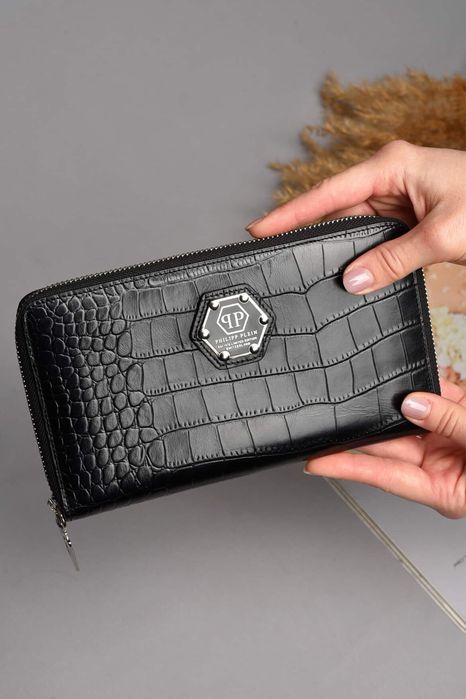 Authentic Philipp Plein Black Crocodile-Embossed