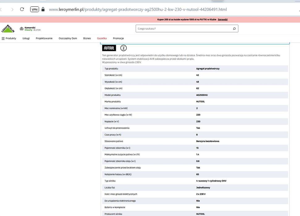 Poznań DOSTĘPNY Generator NUTOOL AG2500HU Agregat Prądotwórczy AFR Now
