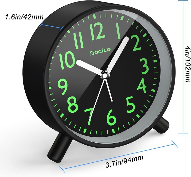 Аналоговый безшумний  + будильник SOCICO, круглый ретро-металлический