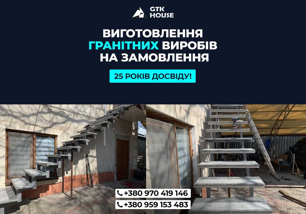 Сходи гранітні, КАРНИЗИ, відливи из гранита, ПЛИТКА, гранітні парапети