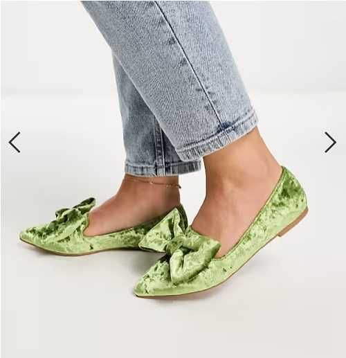 Зеленые велюровые бархатные туфли балетки Asos