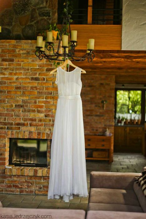 Suknia ślubna Boho 100% jedwab naturalny rozmiar 34 XS