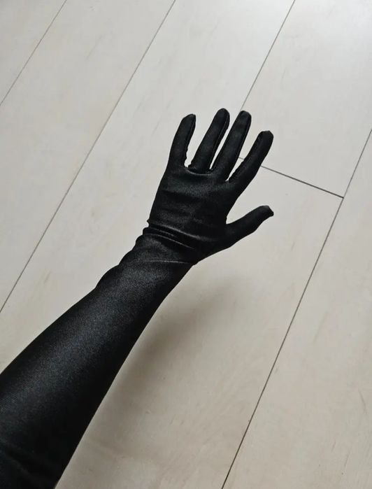 Długie czarne romantyczne satynowe
damskie rekawiczki vintage Long Bla