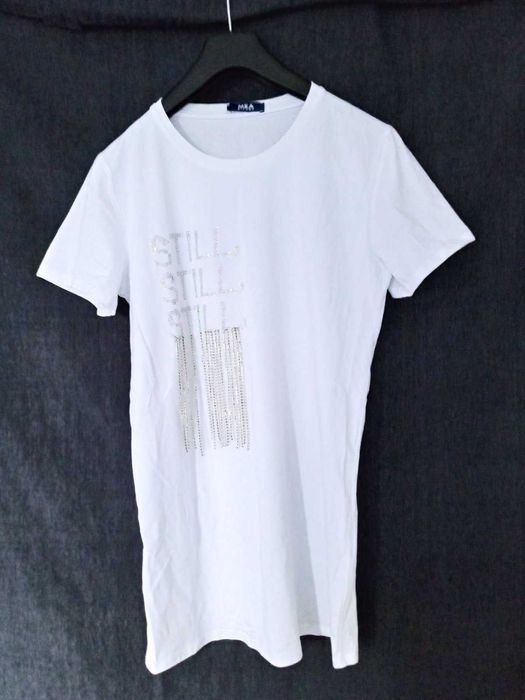 Майка футболка белая Mea Milano с металлическими висюльками