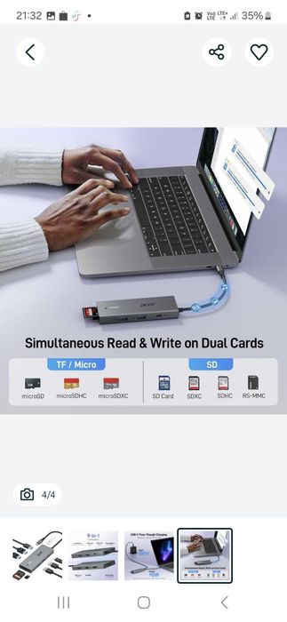 Stacja dokująca Acer 9w1 USB-C do dwóch monitorów z 2 wejściami HDMI