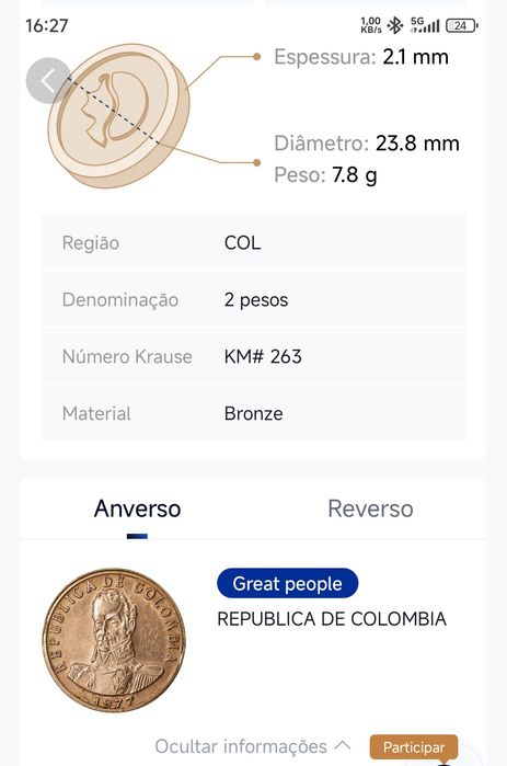 Moeda antiga colombia