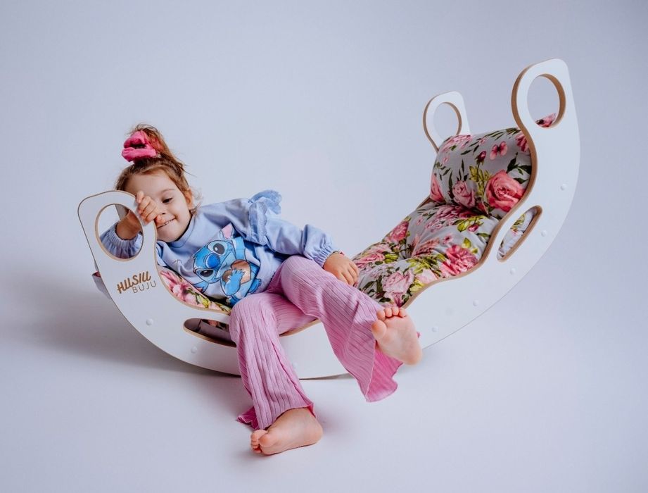 Poduszka bujak montessori pikowana szara wa w kwiaty dwustronna120 cm