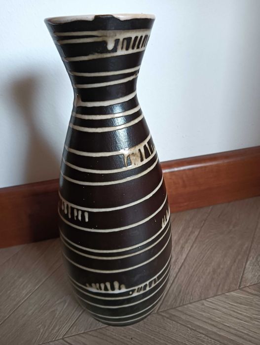 Wazon ceramiczny w pasy ciemny brąz 28cm Haldensleben