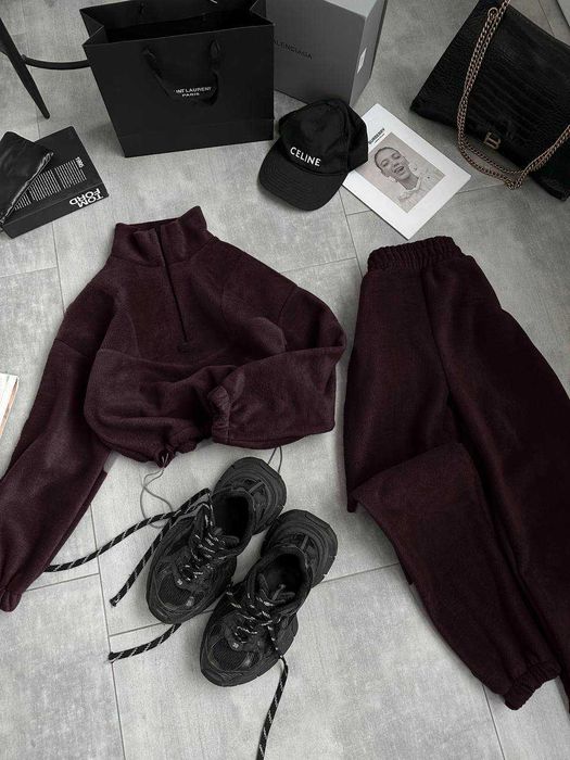 Жіночий теплий флісовий костюм кофта на затяжках штани джогери з флісу