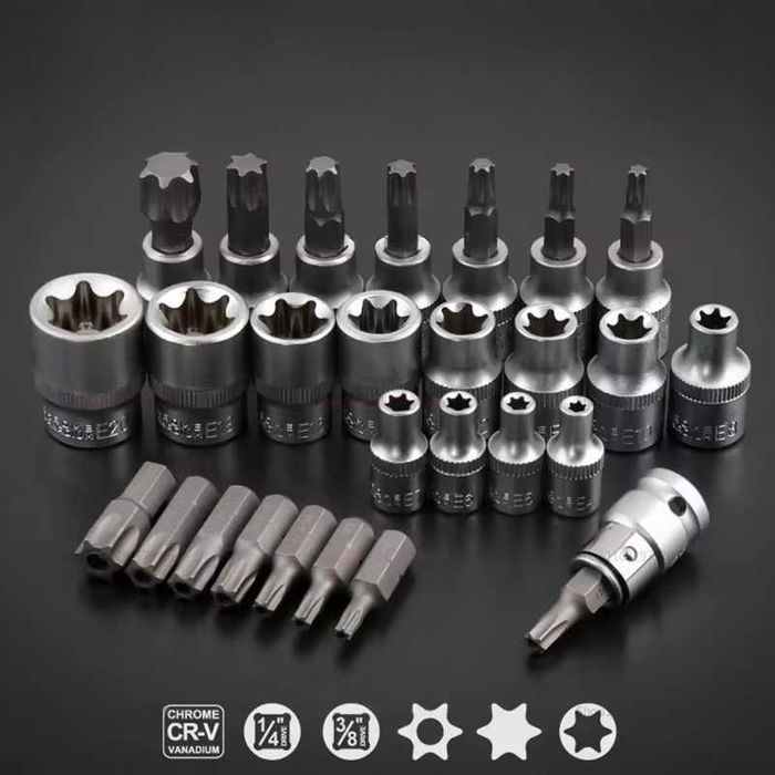 DUŻY ZESTAW Torx i E-Socket 34el – stal chromowo-wanadowa