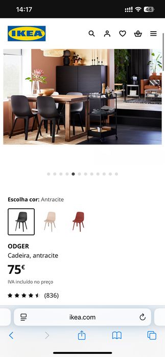 4 Cadeiras ODGER Ikea - cor Antracite