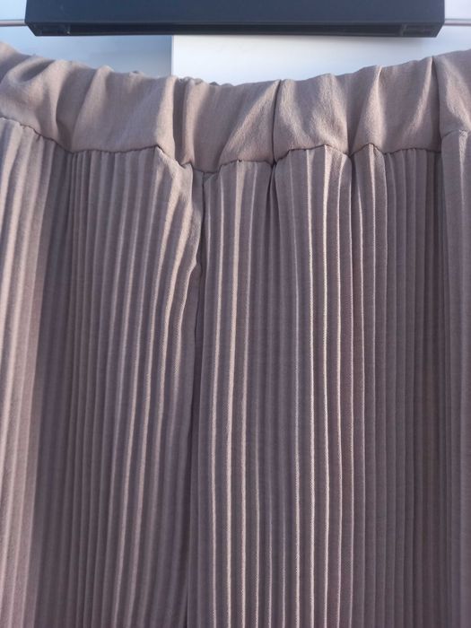 Spodnie plisowane 40 L wide leg szerokie nogawki brązowe damskie