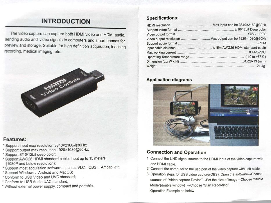 USB карта відео захоплення USB HDMI Capture плата для стриму оцифровки