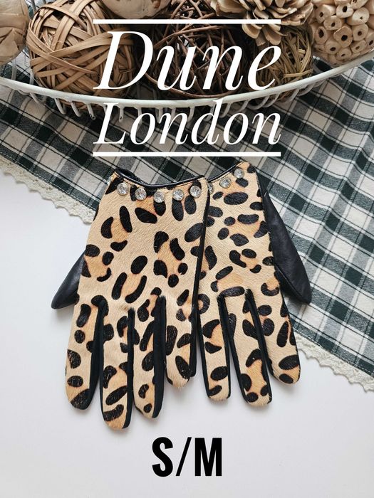 Dune London eleganckie skórzane rękawiczki wzór panterka kryształki SM
