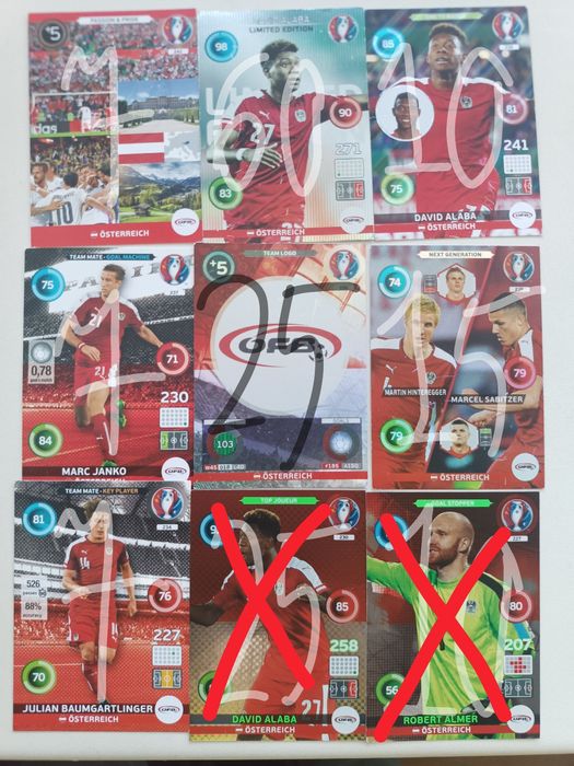 Картки збірної: Чехії Австрії Румунії Бельгії PANINI EURO 2016