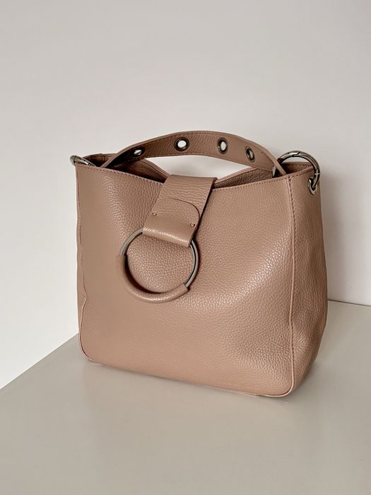 Torebka kuferek skóra licowa beż jasny róż Wojas mała stan bdb