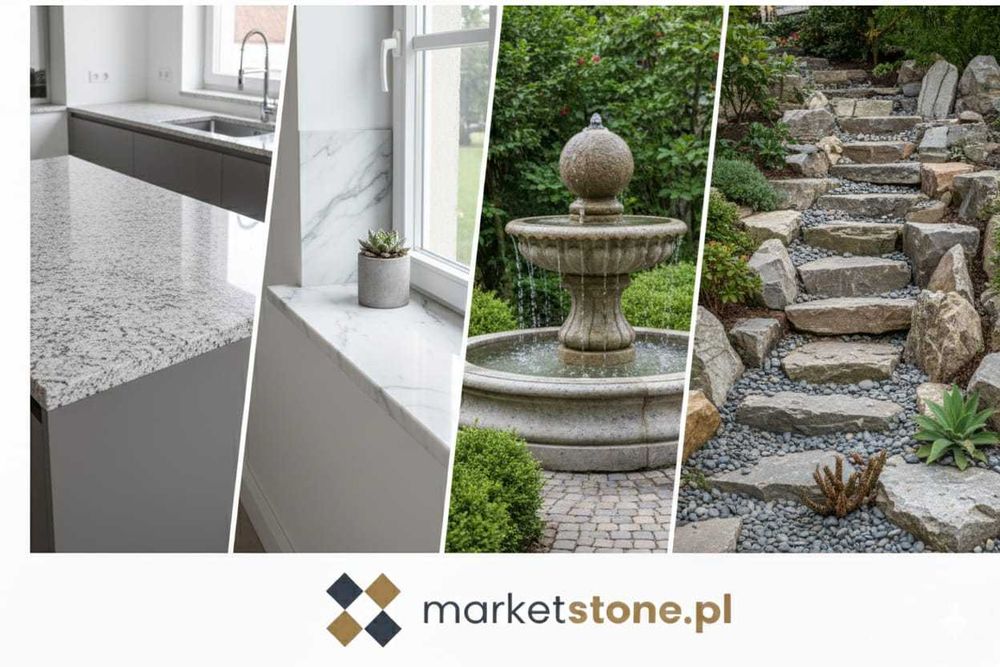 Granit, trawertyn, marmur - stopnice, płytki, taras, schody, parapet