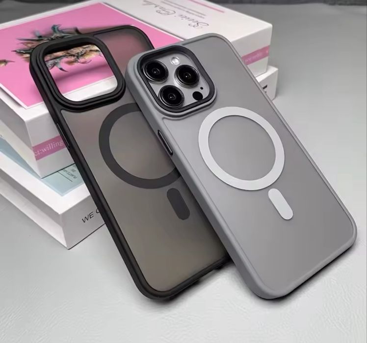 Матовый чехол IPhone 14 Pro Max Grey MagSafe, 16 Pro Max-12 Pro, Black