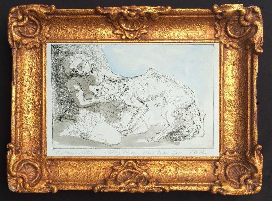 Paula Rego Ponta-seca aguarelada à mão com dedicatória assinada