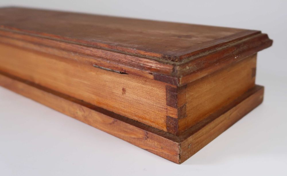 Caixa grande retangular antiga em madeira 49 cm