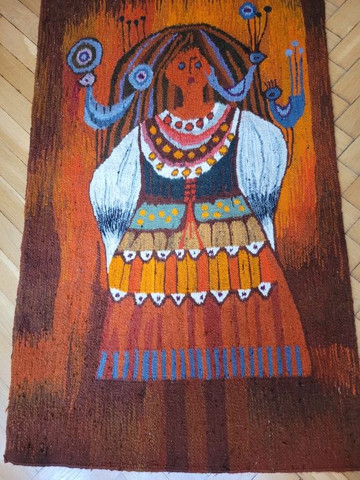 E. Kęszycka "Dziewczyna z ptakami" Piękny kilim Cepelia gobelin Inne,Wysyłka.