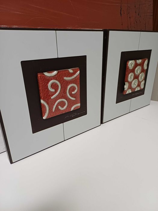 Quadros abstratos com arte em vidro fundido 2 unidades