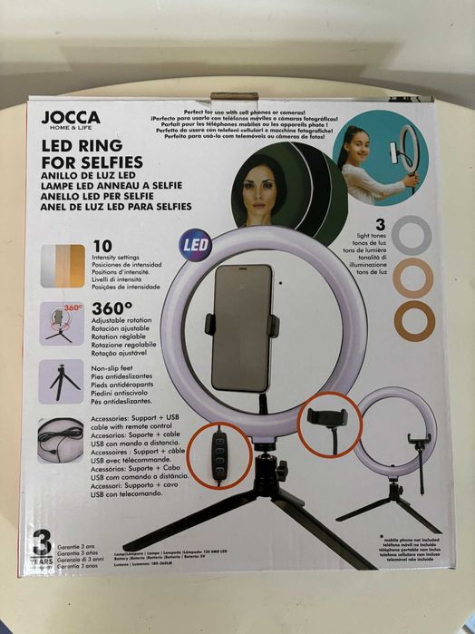 Ring Light LED JOCCA – 3 Tonalidades & 10 Níveis de Intensidade