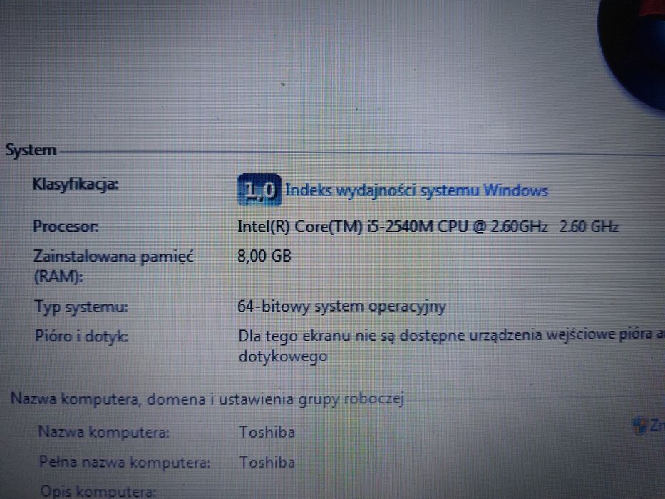 Toshiba Satellite C660-1QC Laptop na części I5 2540M 8GB RAM