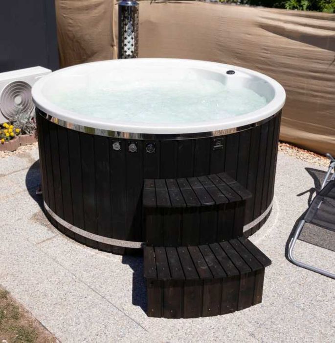 AKRYLOWA Balia ogrodowa premium SPA - piec wewnętrzny 316L 205 cm jacuzzi wanna bania całoroczna hydromasaż airmasaż filtracja schody 24 msc gwarancja