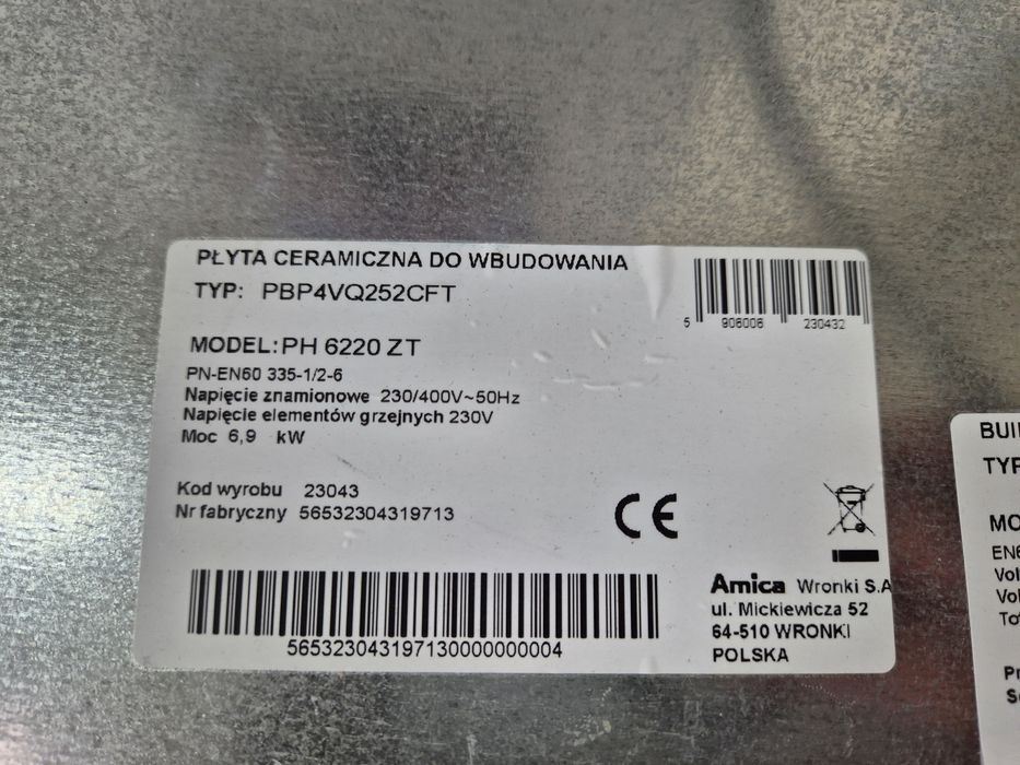 Płyta ceramiczna Amica uszkodzone szkło